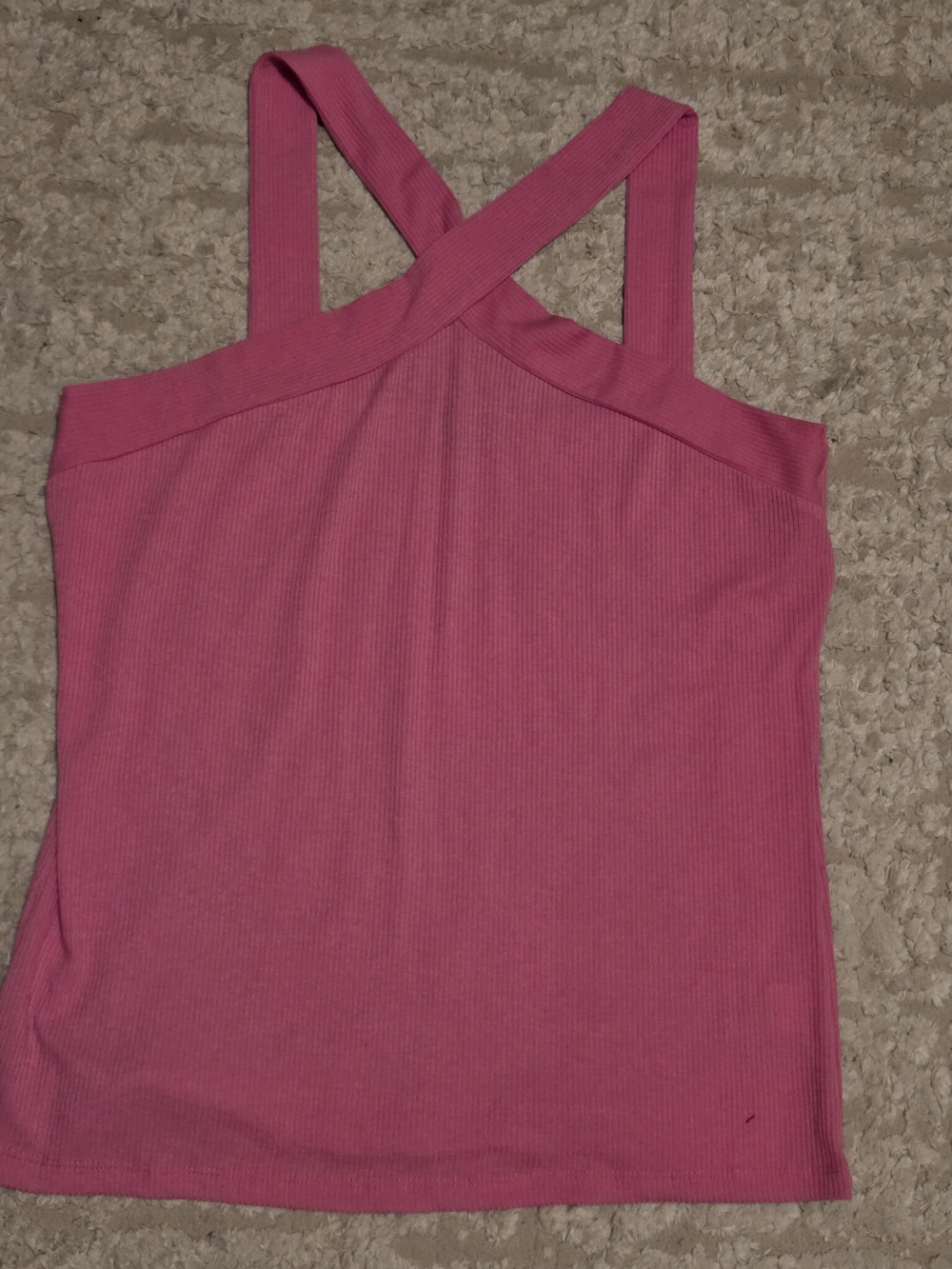 White Birch Pink Ribbed Criss-Cross Halter Tank Top